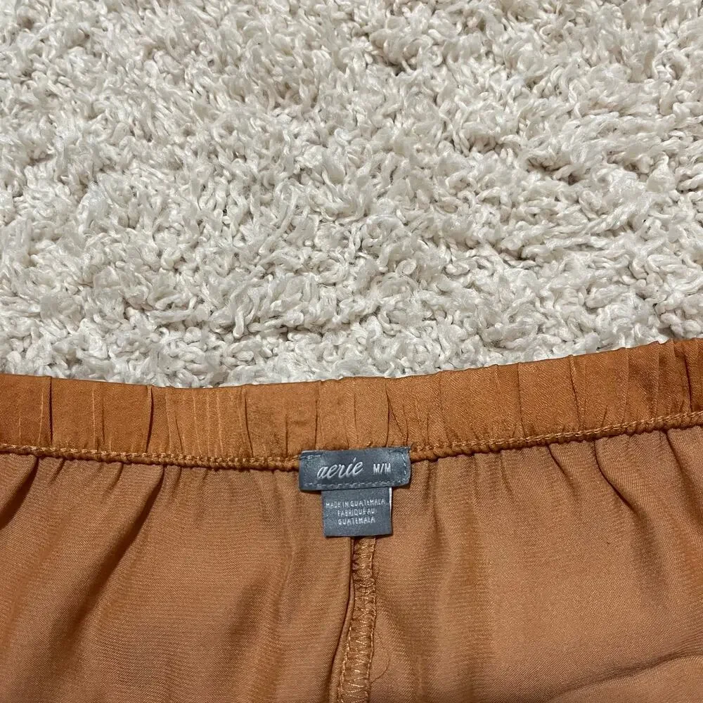 Aerie Medium Orange Bohemian Satin Lace Trim Pull-On Casual Silky Lounge Shorts - Picture 4 of 5